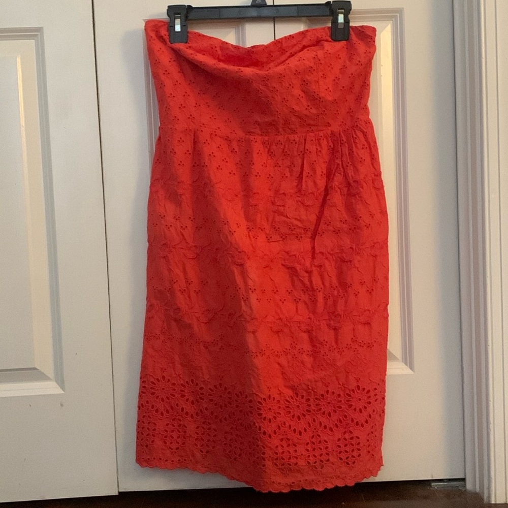 Redish orange strapless dress